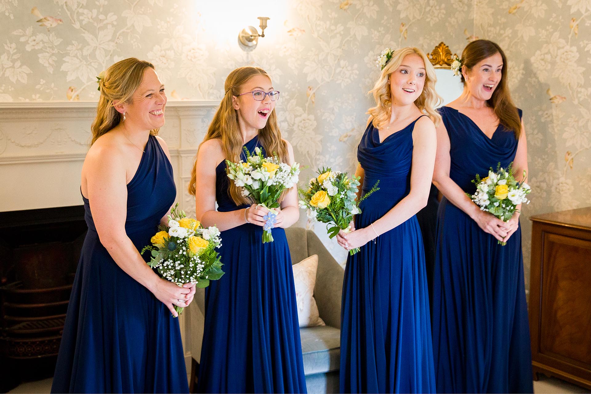 Bridesmaids photograph by Essex documentary wedding photographer at Mulberry House High Ongar