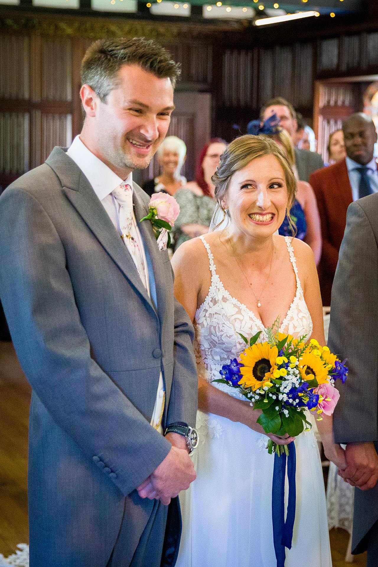 Bride and groom during their wedding ceremony at Leez Priory, Great Leighs, Chelmsford