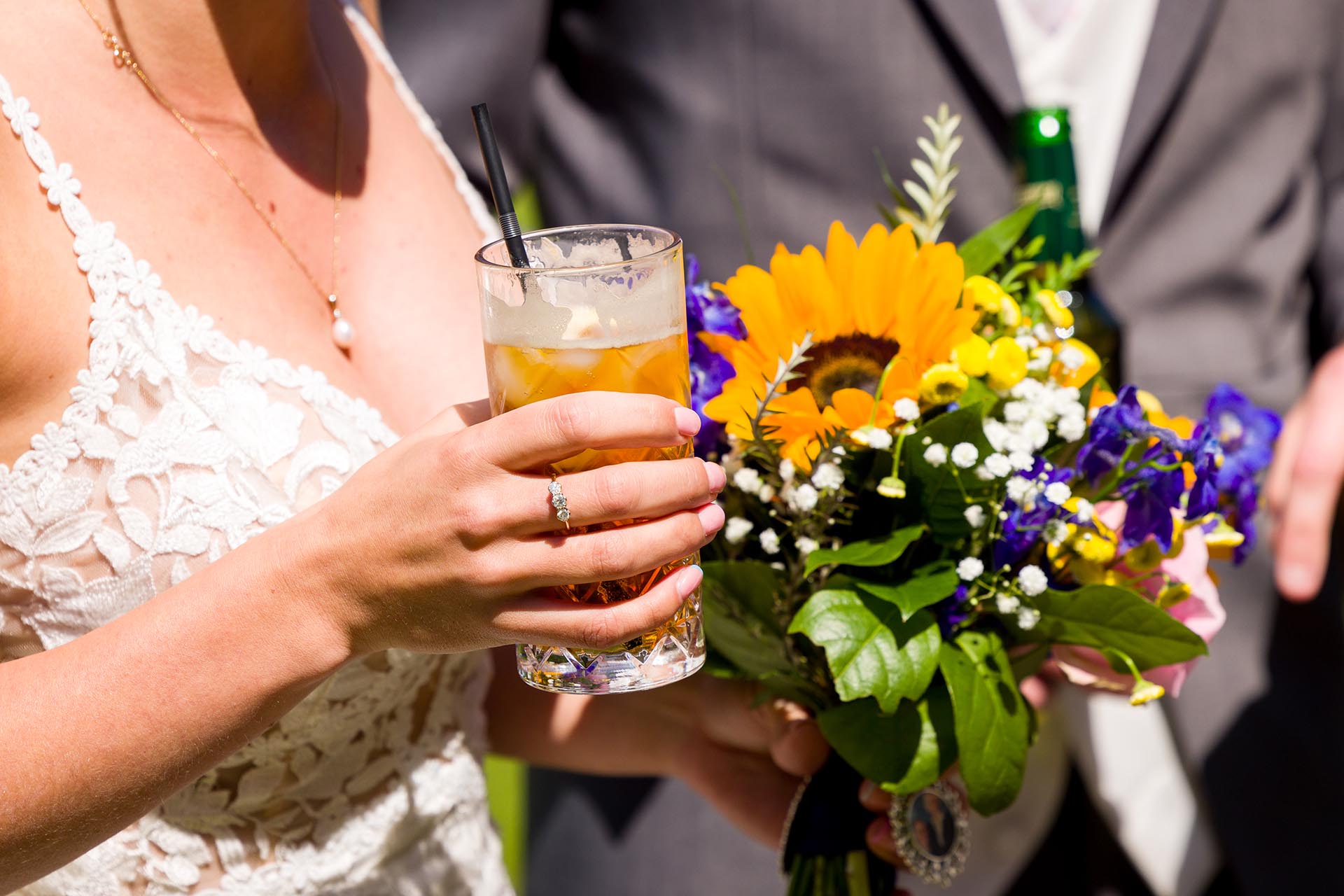 Pimms and flowers at a Leez Priory wedding, Great Leighs, Chelmsford