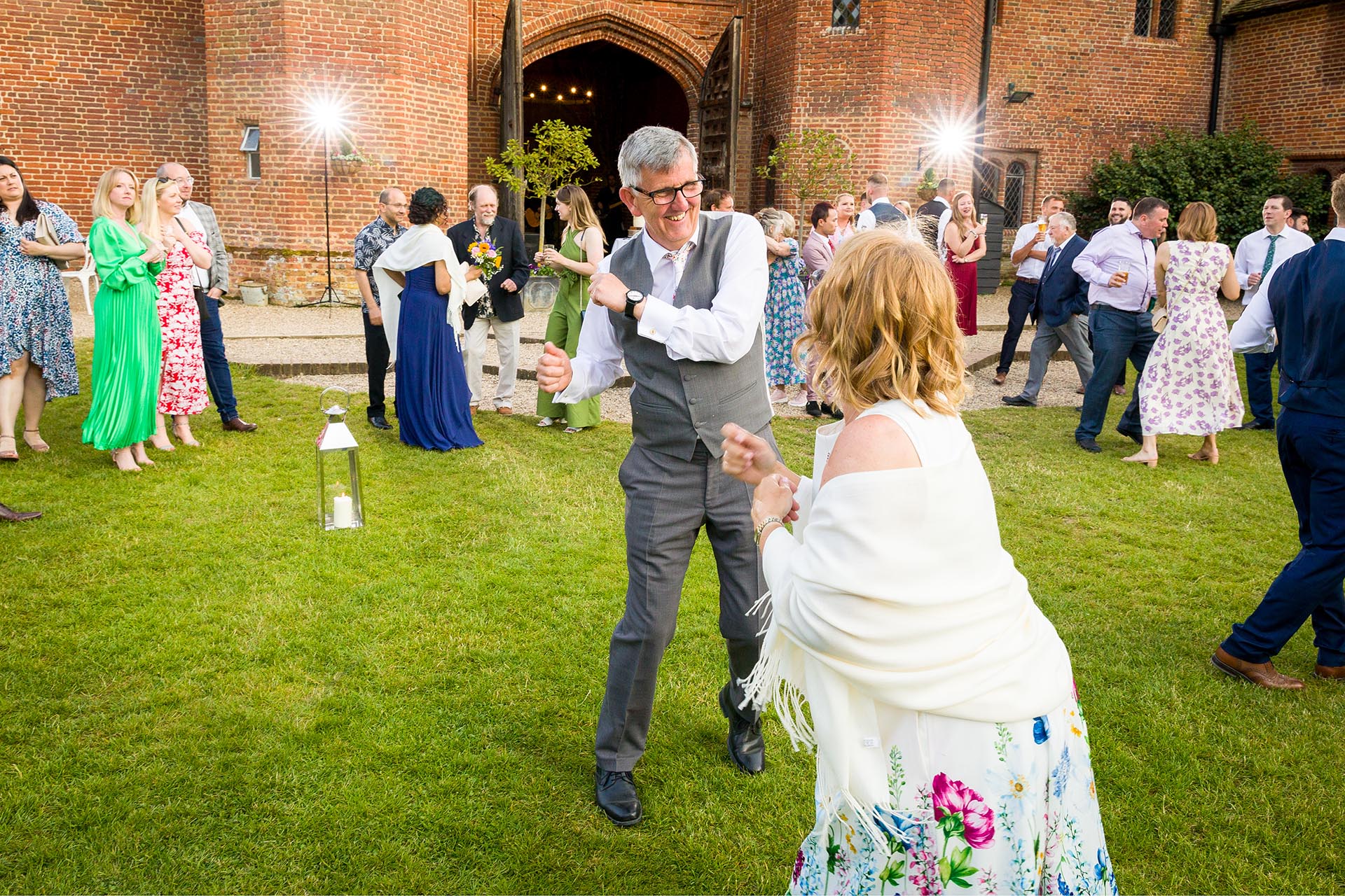 Wedding guests dancing at a Leez Priory wedding, Great Leighs, Chelmsford, Essex