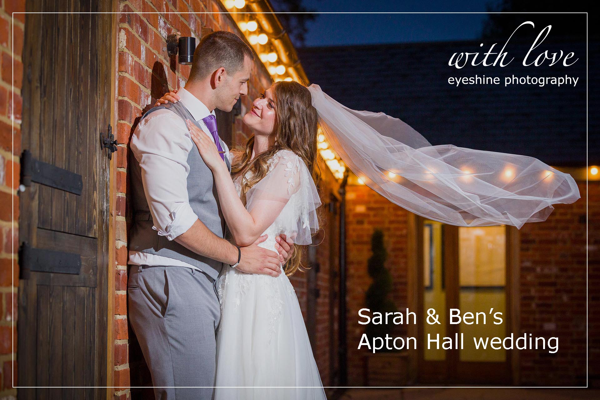 Twilight photograph of bride and groom at Apton Hall, Rochford, Essex.