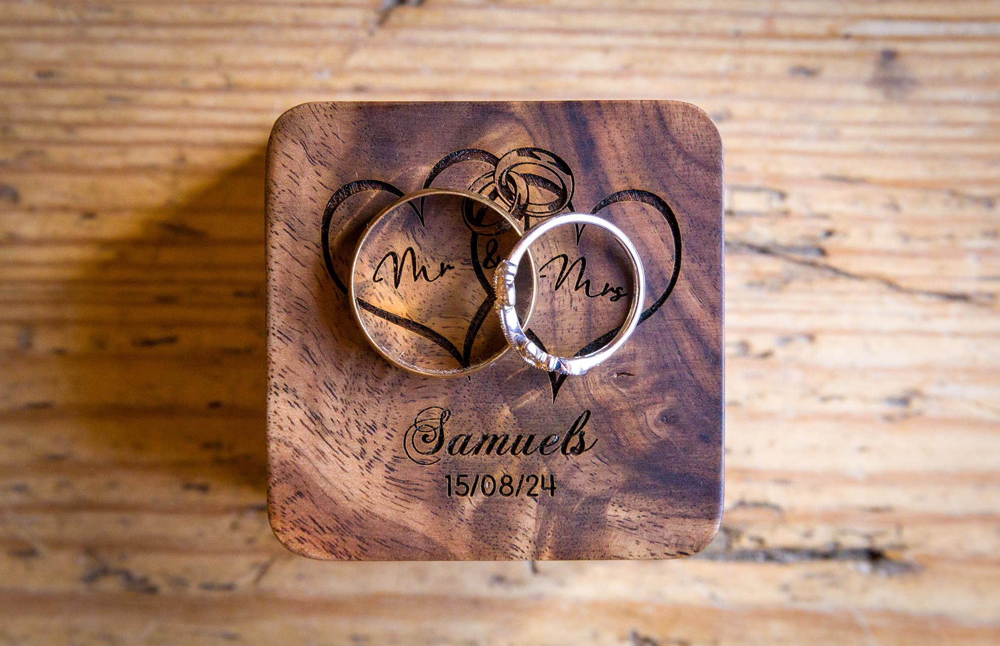 Close up photograph of the wedding rings at Apton Hall, Rochford, Essex