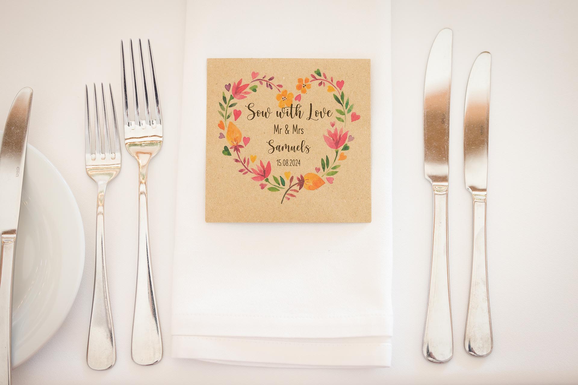 Photograph of a wedding favour on a table for guests at Apton Hall, Rochford, Essex