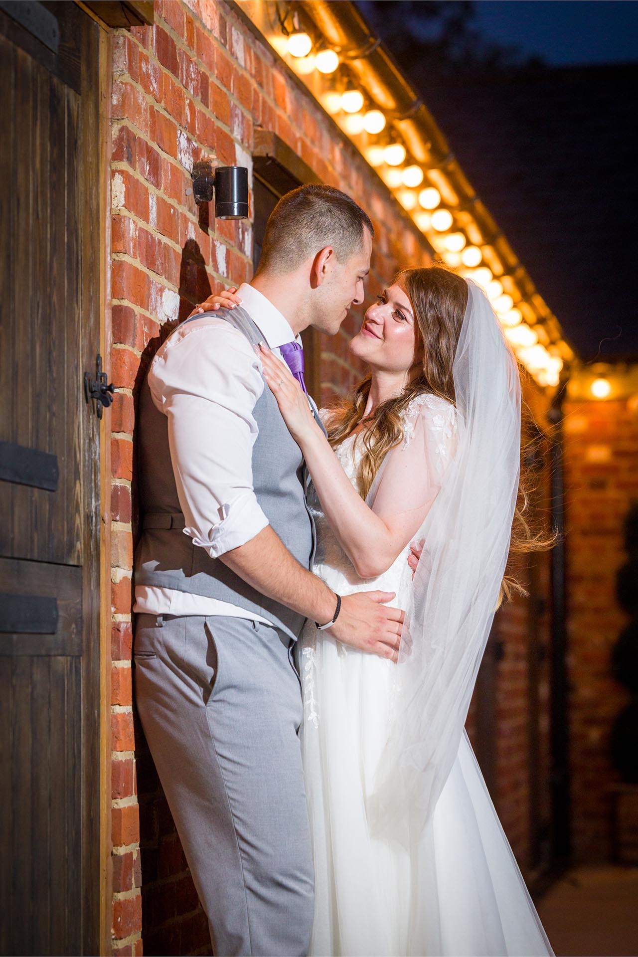 Twilight photograph of bride and groom at Apton Hall, Rochford, Essex.