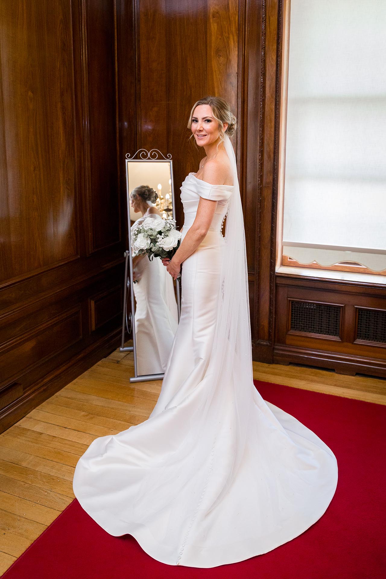 Portrait photograph of bride before her wedding at Braintree Town Hall, Braintree, Essex