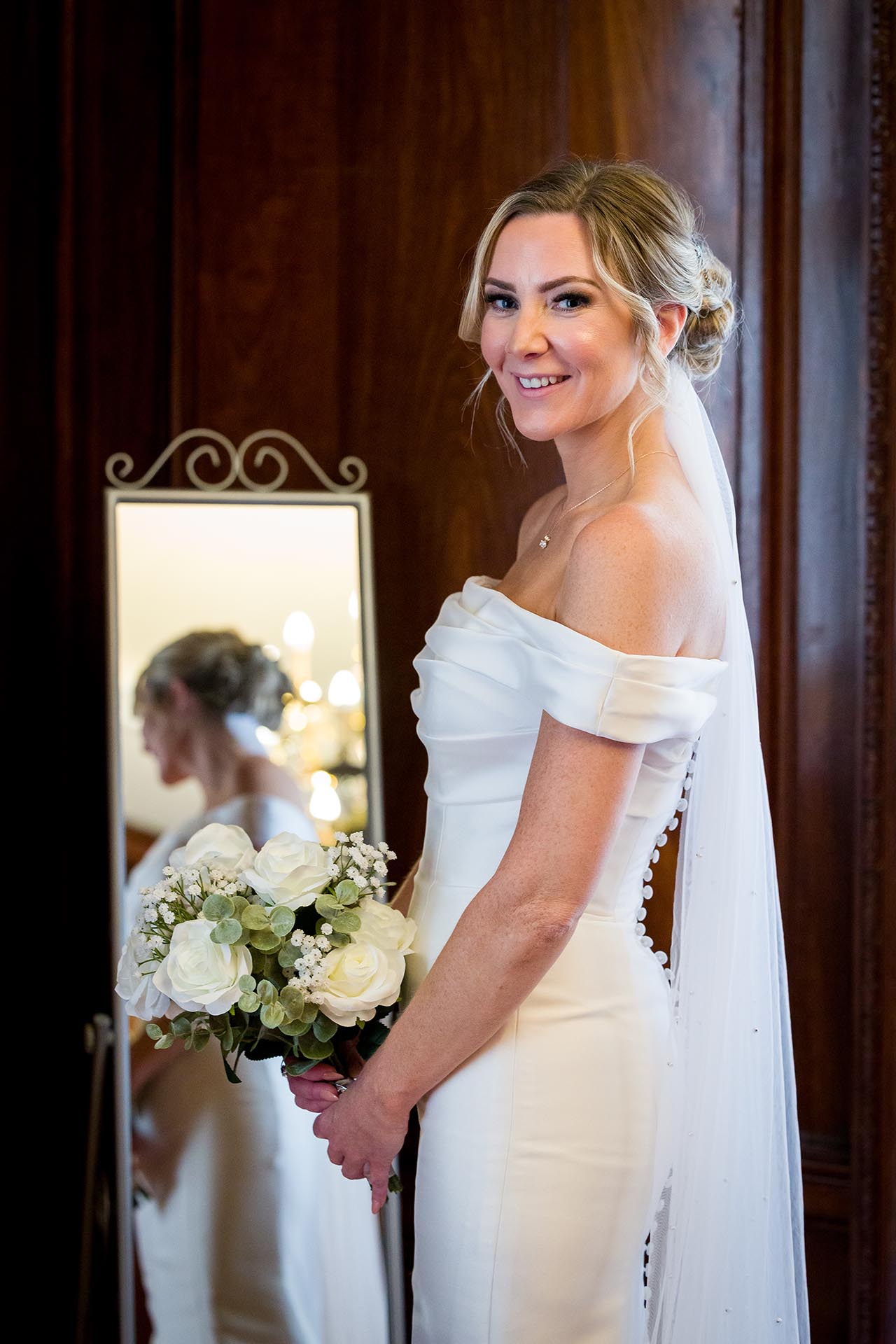 Portrait photograph of bride before her wedding at Braintree Town Hall, Braintree, Essex