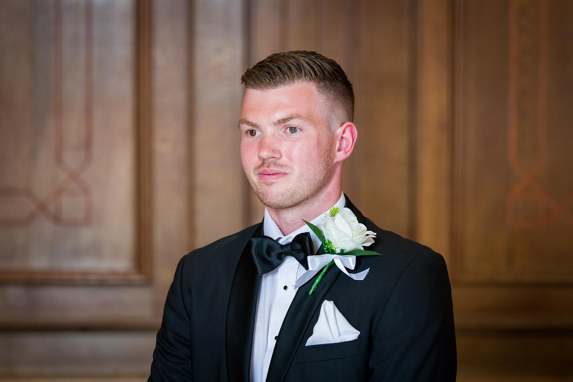 Photograph of groom before his wedding at Braintree Town Hall, Braintree, Essex