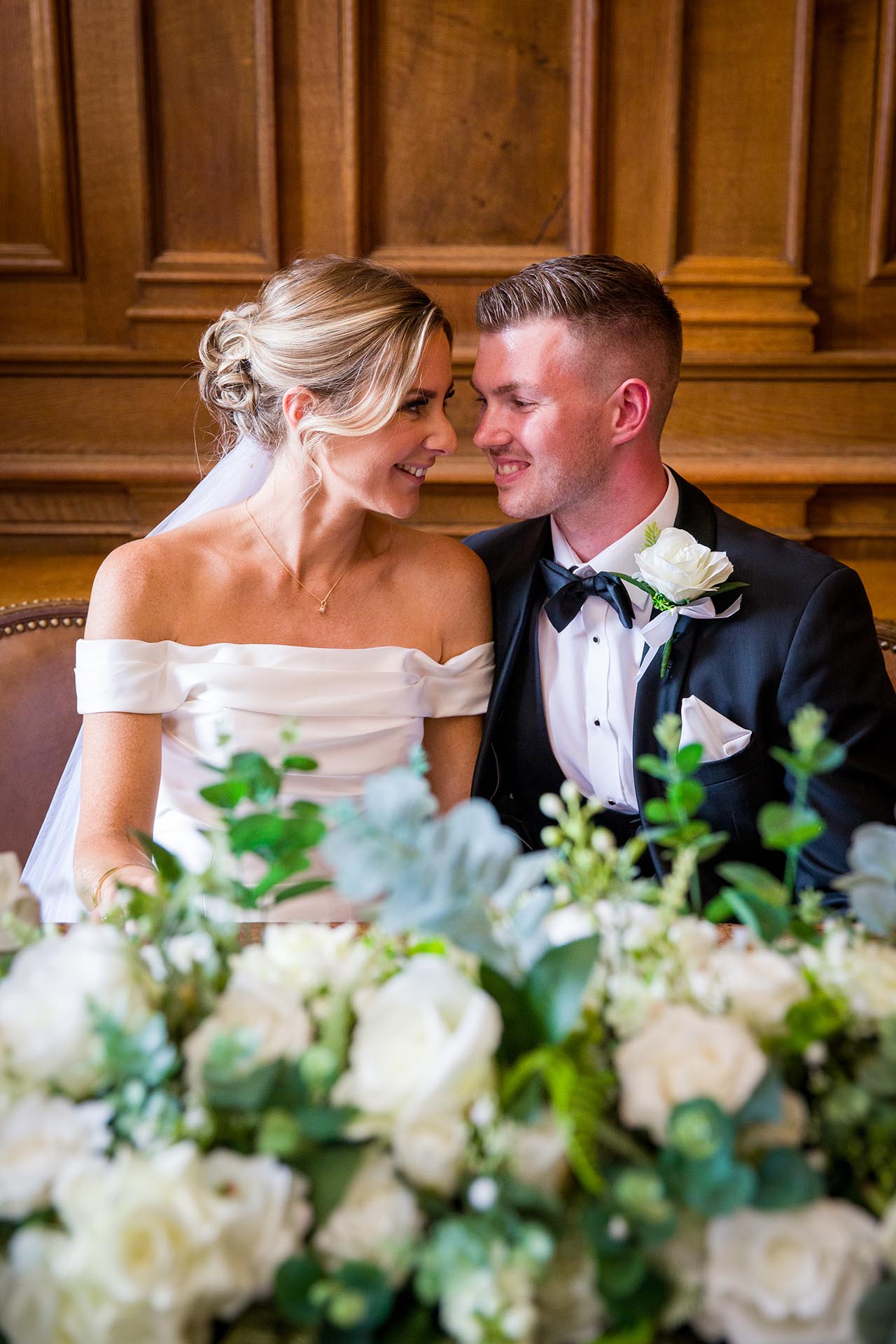 Photograph of bride and groom during their wedding ceremony at Braintree Town Hall, Braintree, Essex