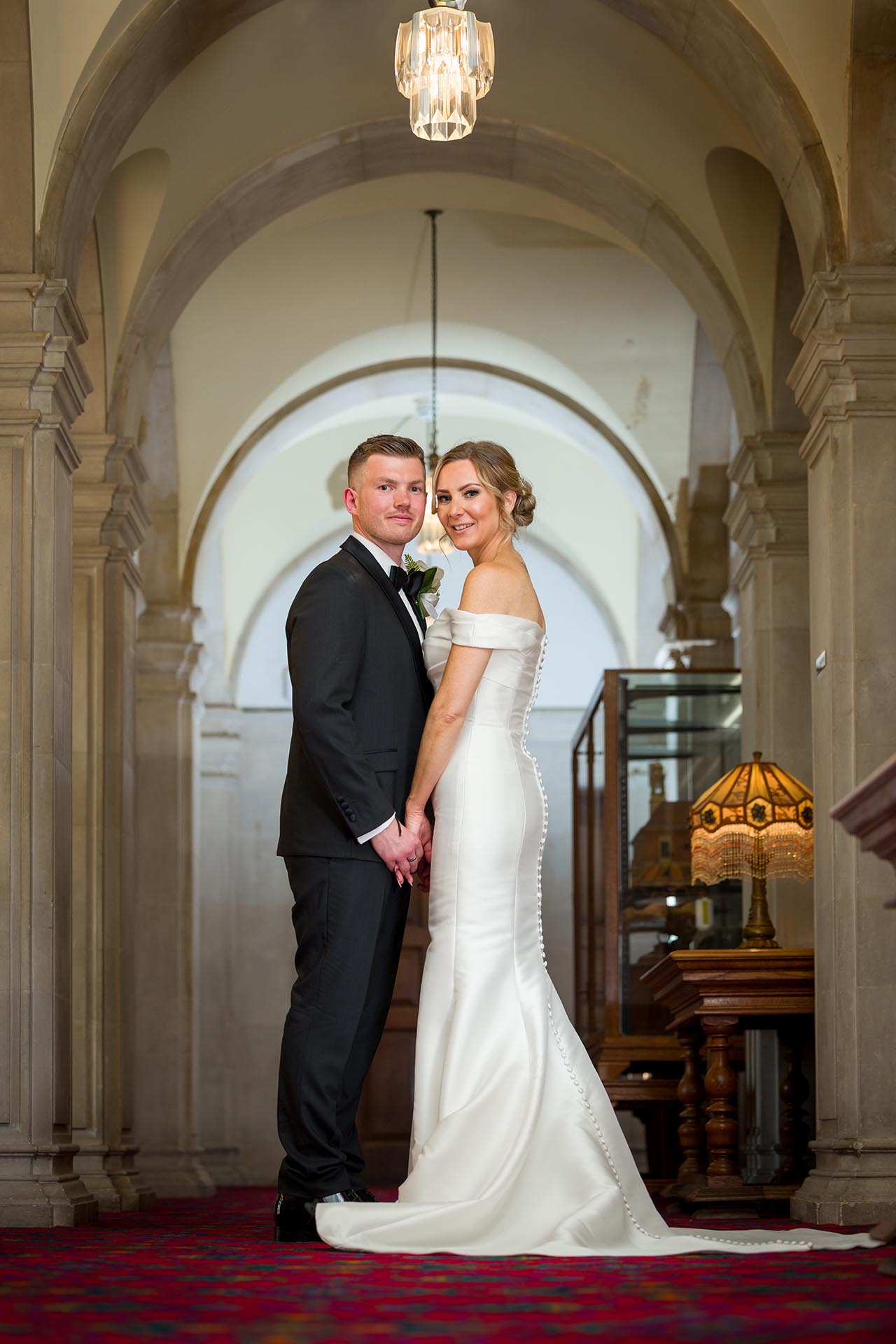 Photograph of the bride and groom inside Braintree Town Hall, Braintree, Essex