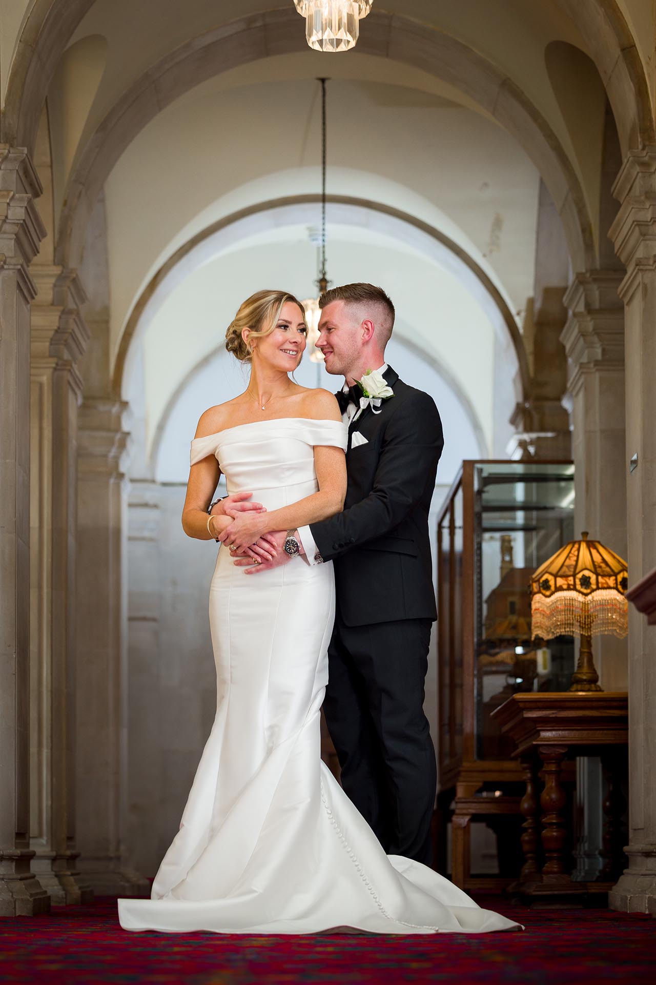 Photograph of the bride and groom inside Braintree Town Hall, Braintree, Essex