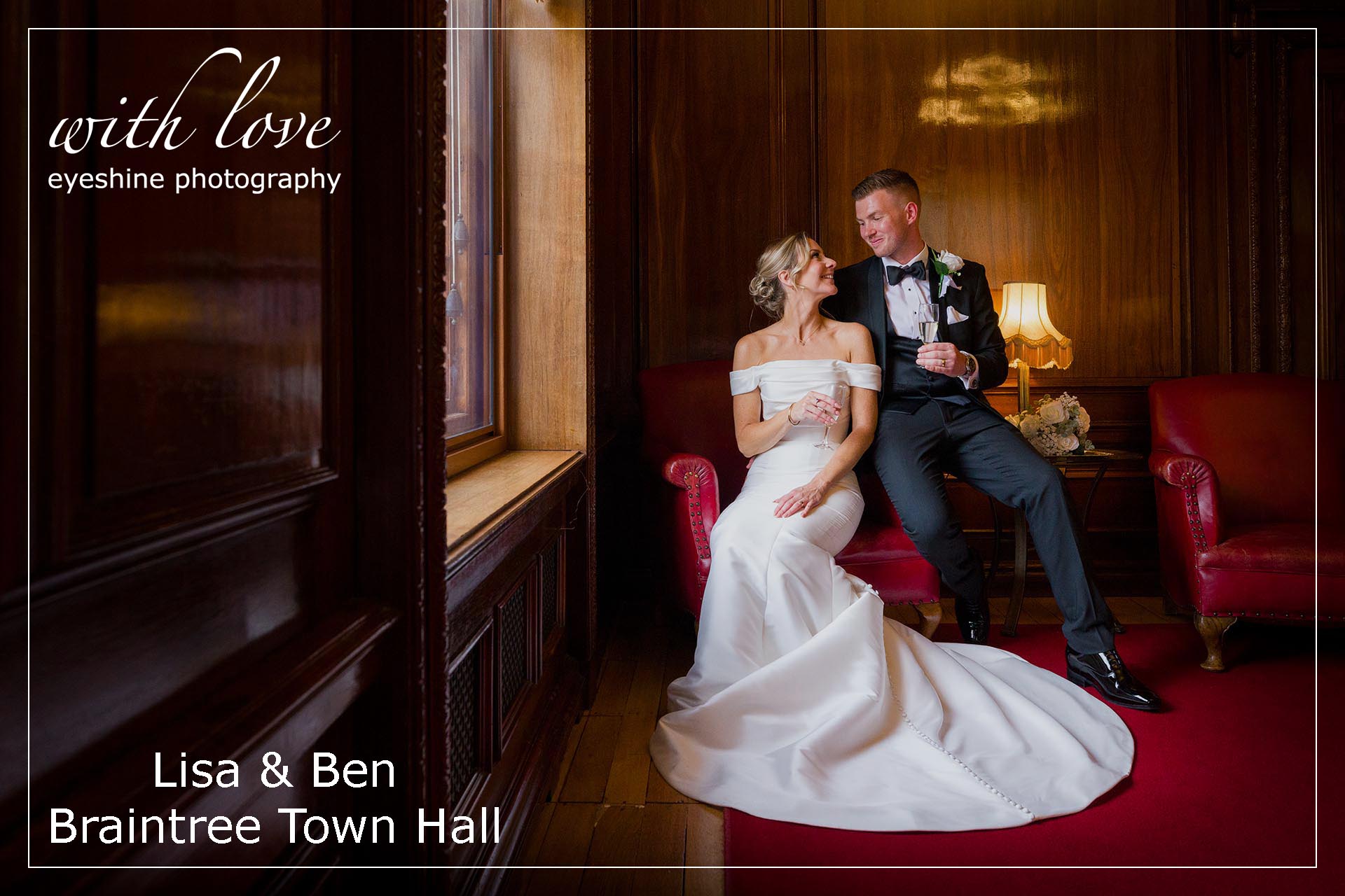 Photograph of the bride and groom inside Braintree Town Hall, Braintree, Essex