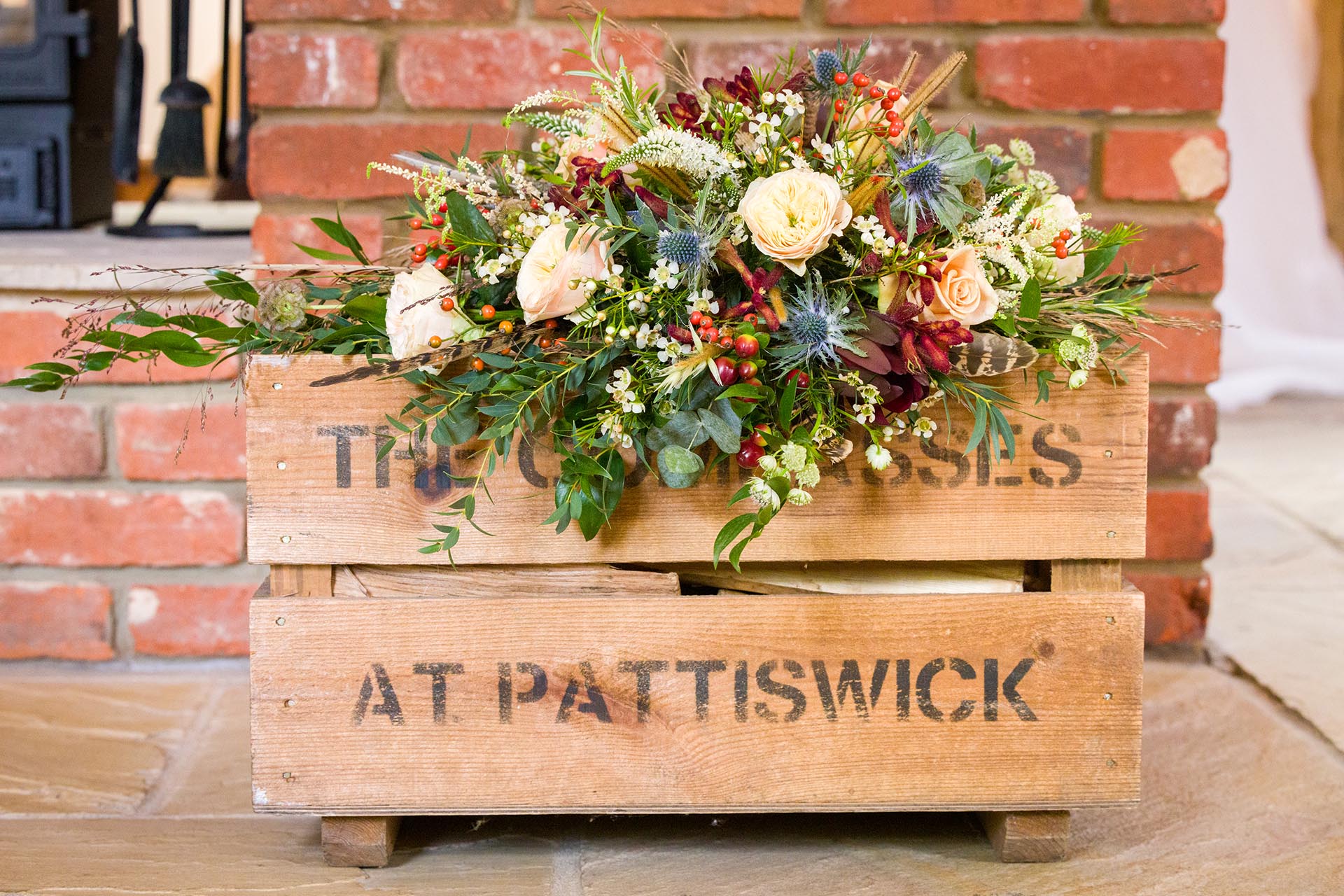 Photograph of bridal bouquet at The Compasses at Pattiswick