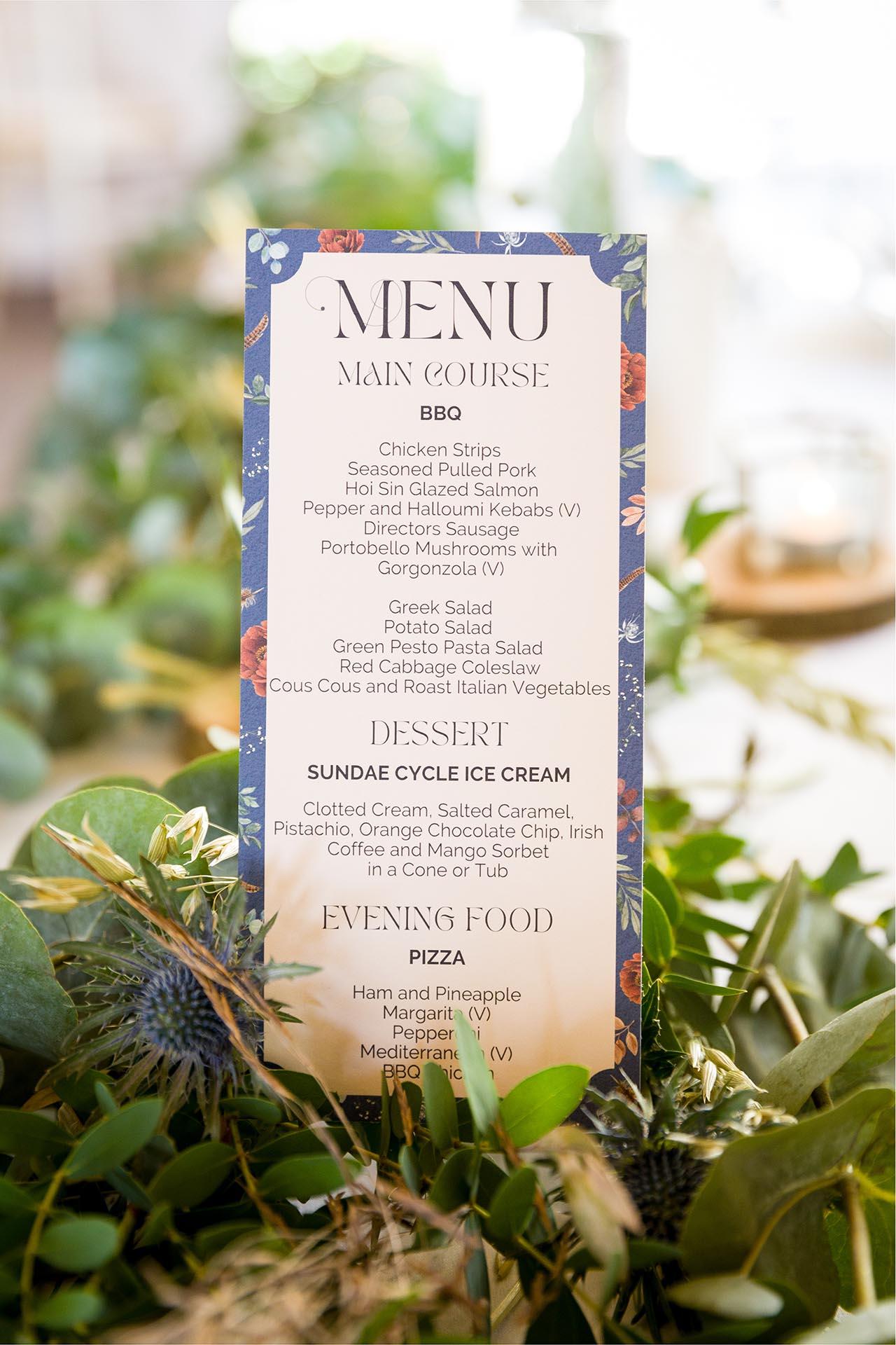 Photograph of wedding breakfast menu at The Compasses at Pattiswick