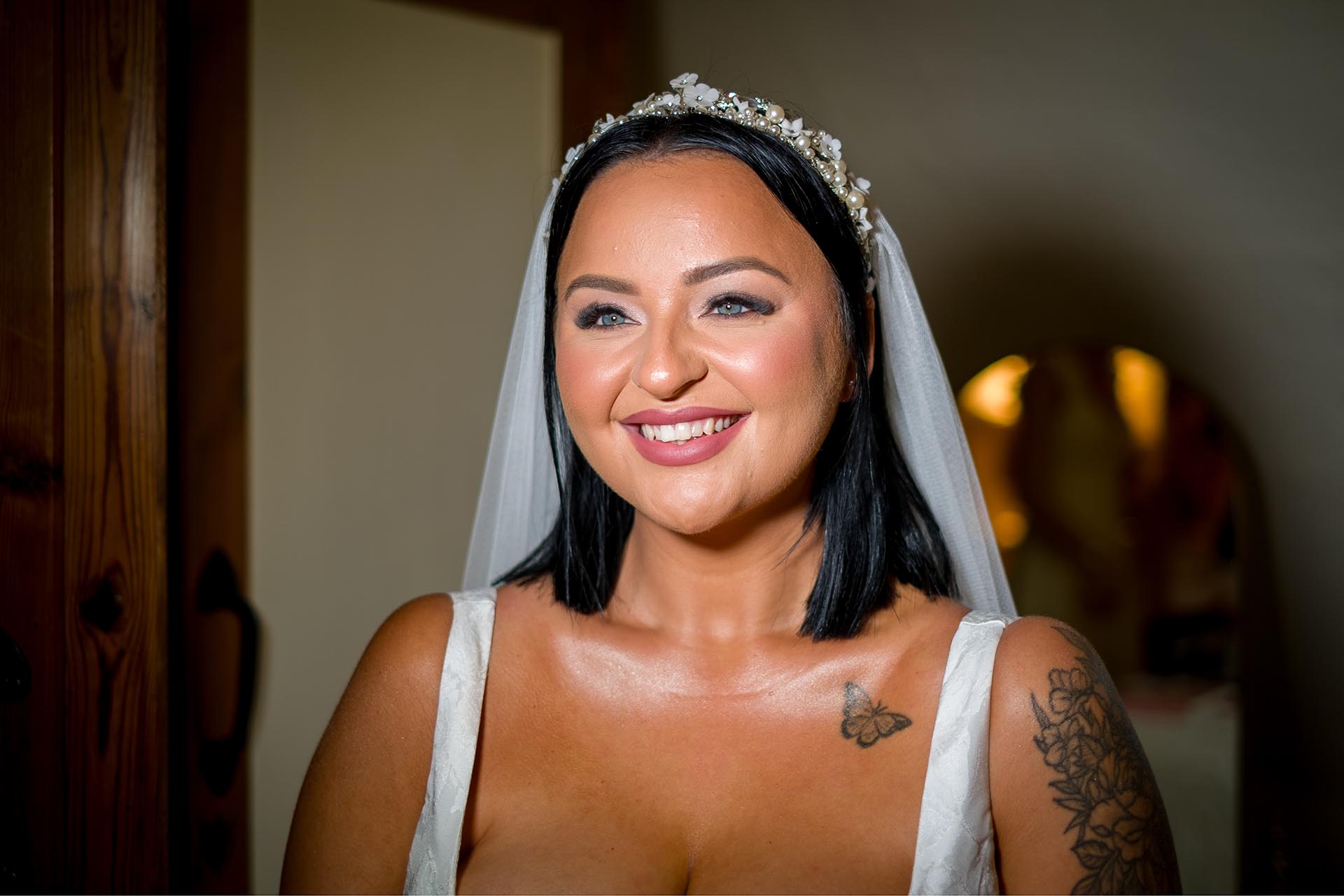 Photograph of bride smiling