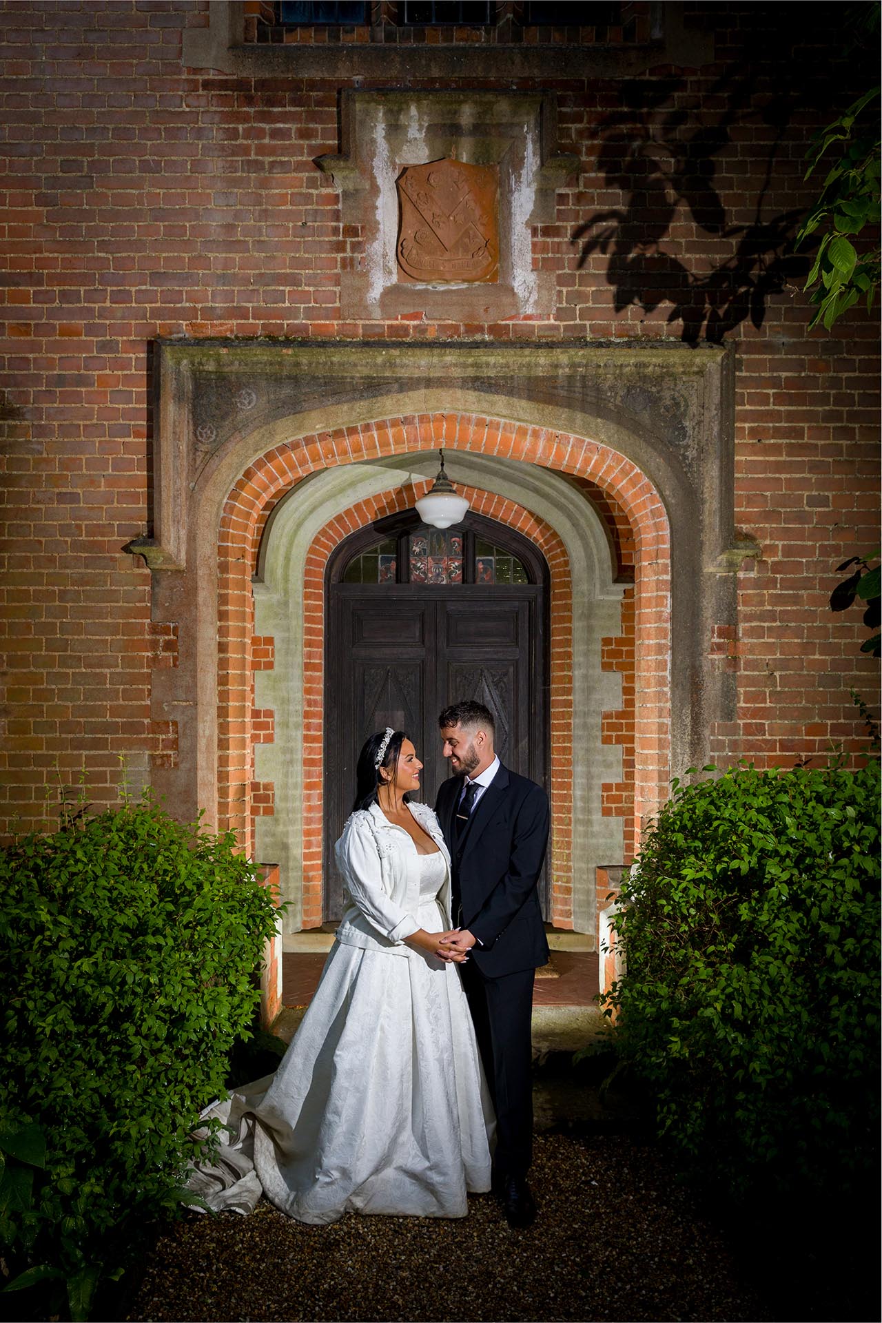 Twilight photograph of bride and groom at Creeksea Place, Burnham-on-Crouch, Essex