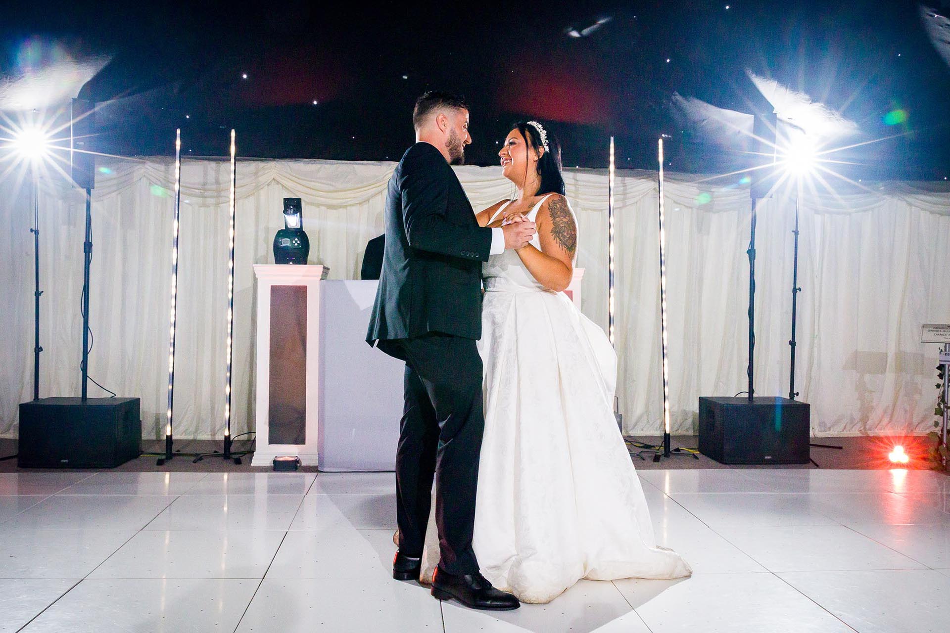 Photograph of bride and groom dancing at Creeksea Place, Burnham-on-Crouch, Essex