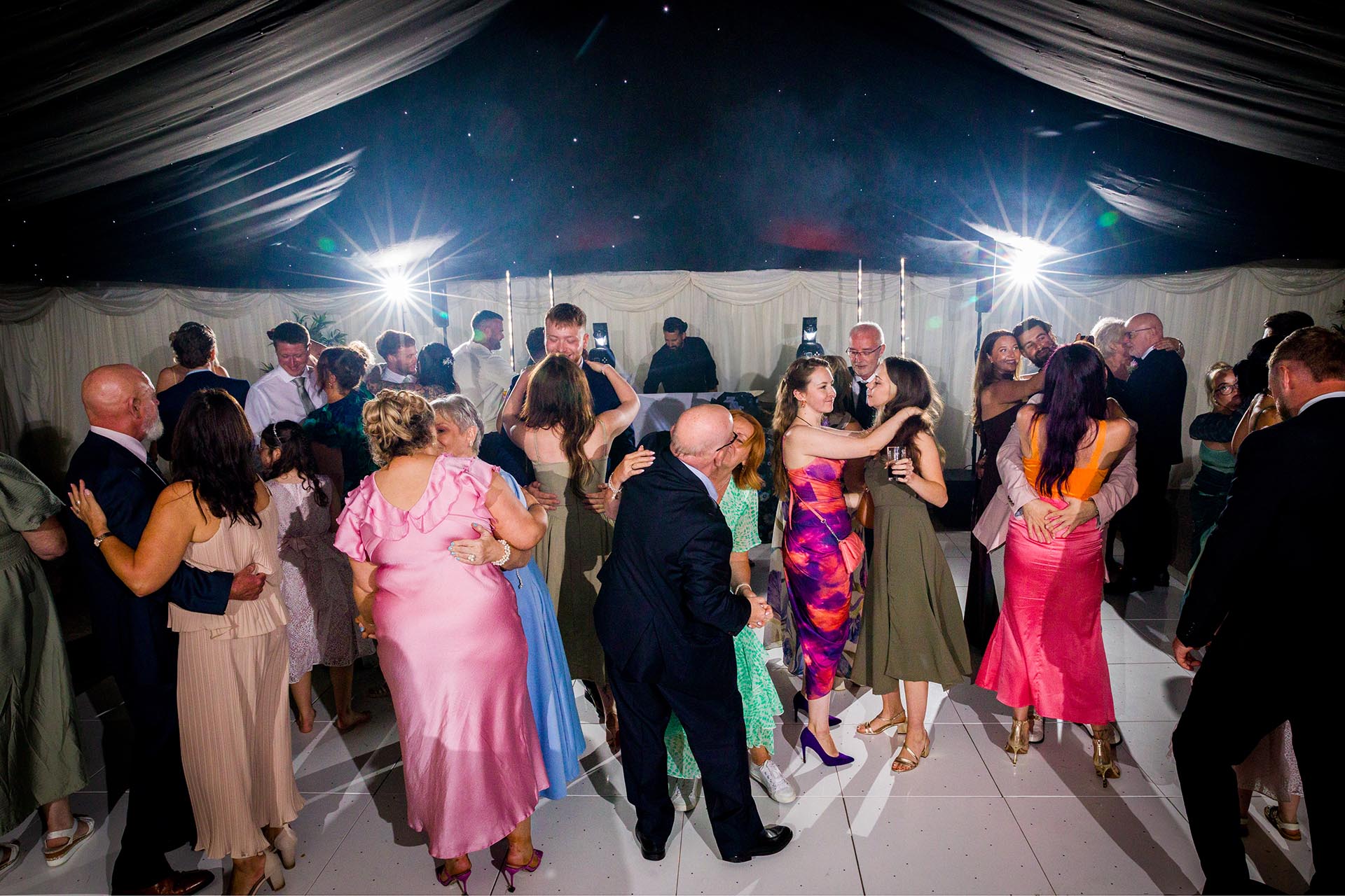 Photograph of wedding guests dancing at Creeksea Place, Burnham-on-Crouch, Essex