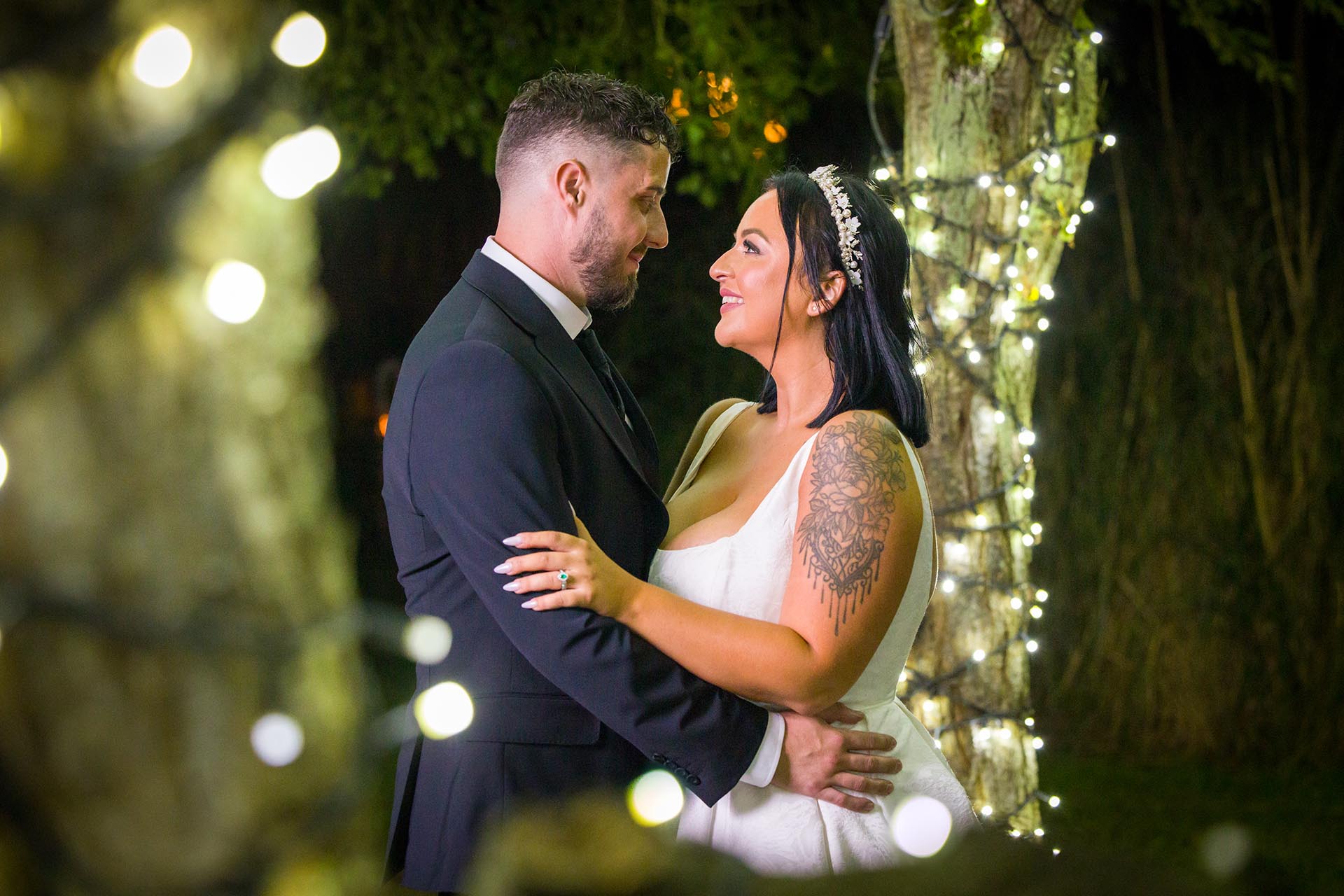 Twilight photograph of bride and groom at Creeksea Place, Burnham-on-Crouch, Essex