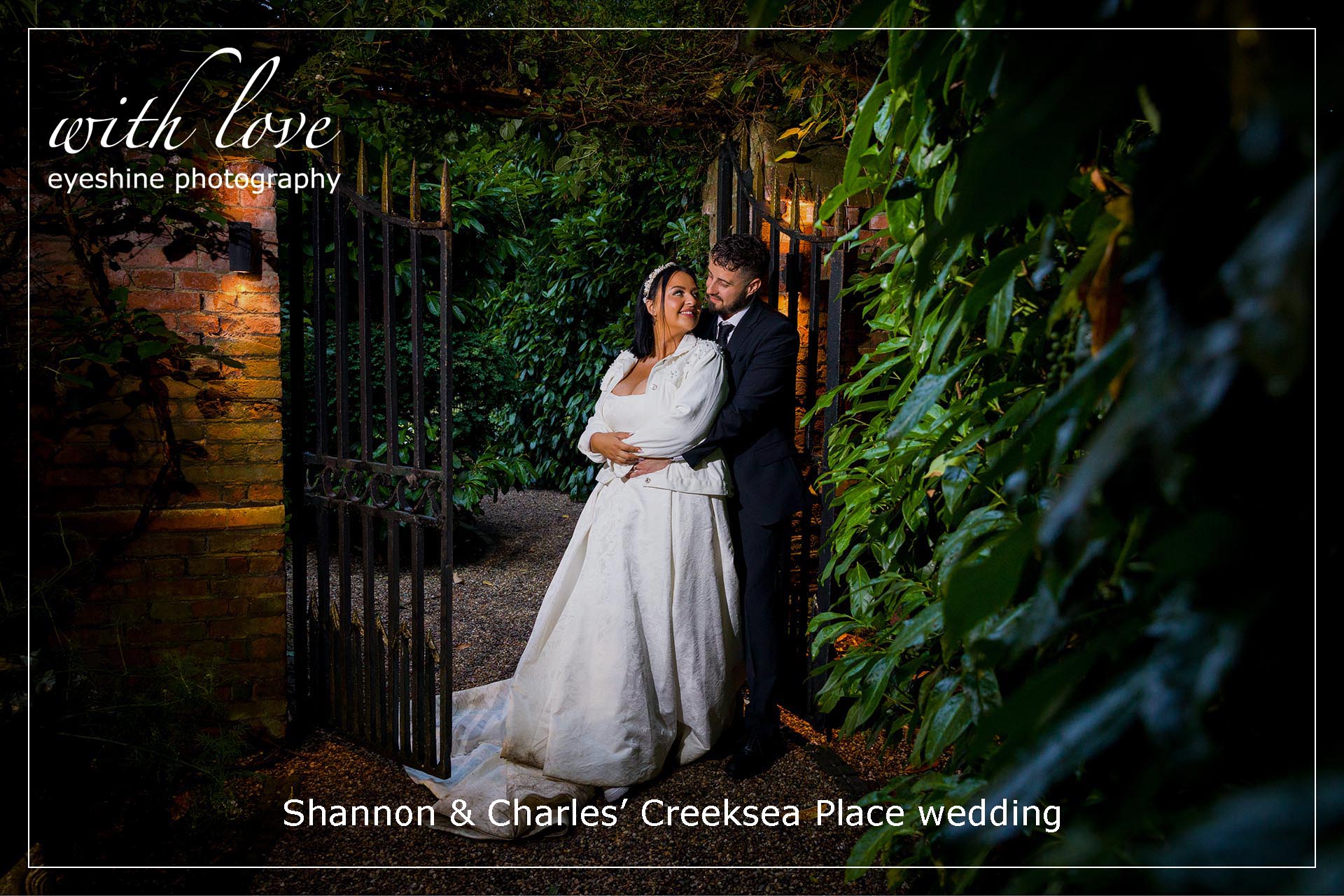 Twilight photograph of bride and groom at Creeksea Place, Burnham-on-Crouch, Essex