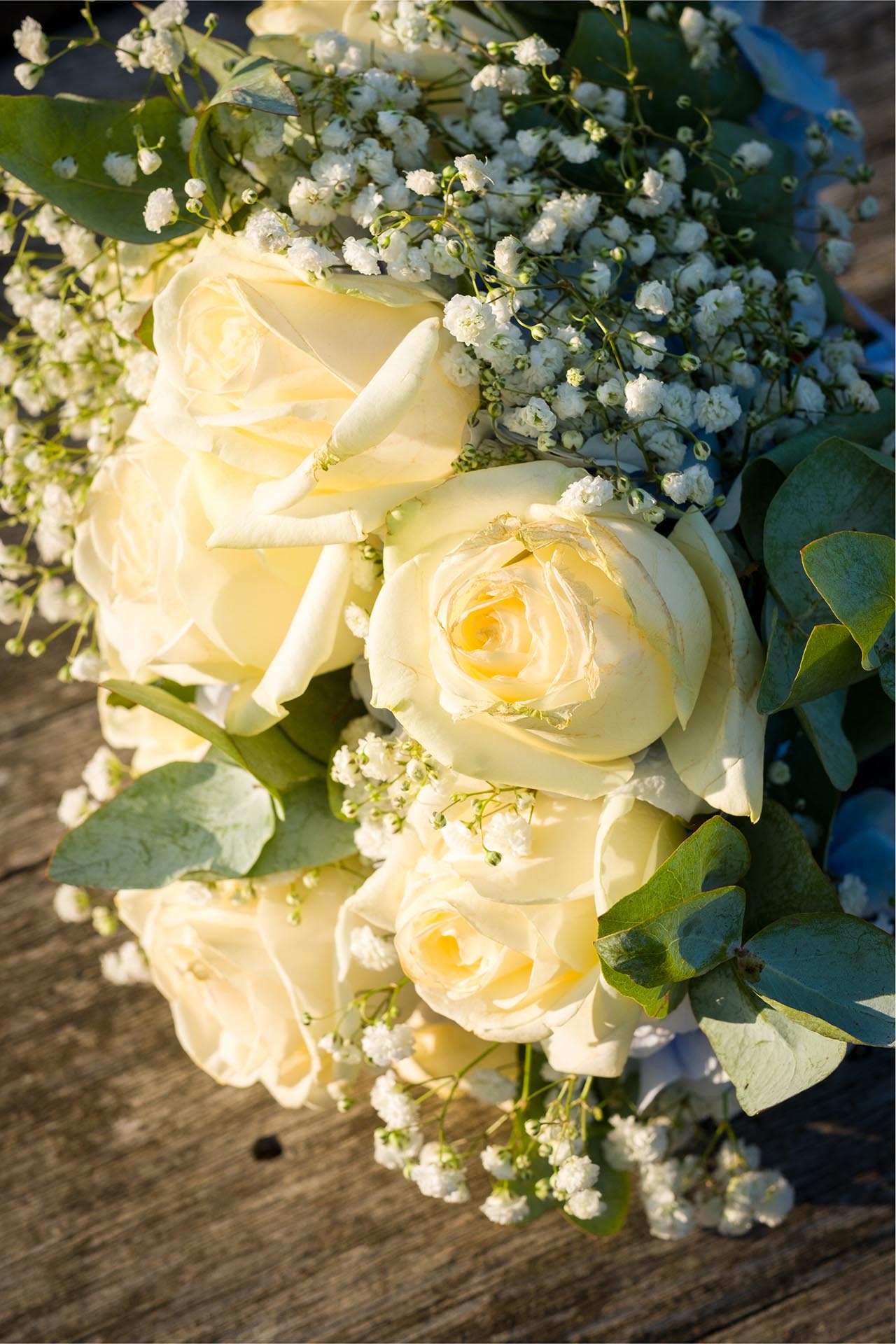 Close up of roses in the bride's bouquet